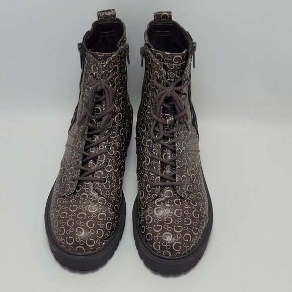 Guess Los Angeles Womens Brown Logo Ankle Combat Lace Up Boots Side Zip Sz 8.5M - Picture 11 of 12
